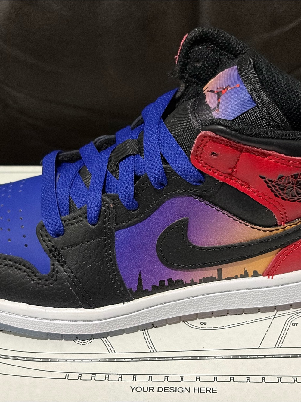 Jordan Air Jordan 1 Mid SS (GS) Kids Sneakers Black Blue Red 12.5c